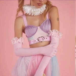 Dolls Kill Disappearing Act Ruffled Pink Pearl Gloves